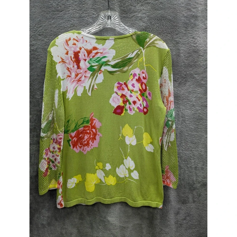 Floral Sweater Womens Medium Knit‎ Mesh Sleeve Beaded Grannycore Cottagecore